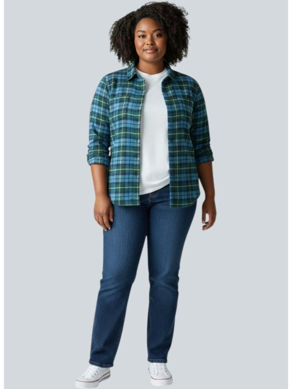 Croft & Barrow Plus Size 1X New Flannel Plaid Blue Button Down Extra Soft Shirt - Picture 3 of 7